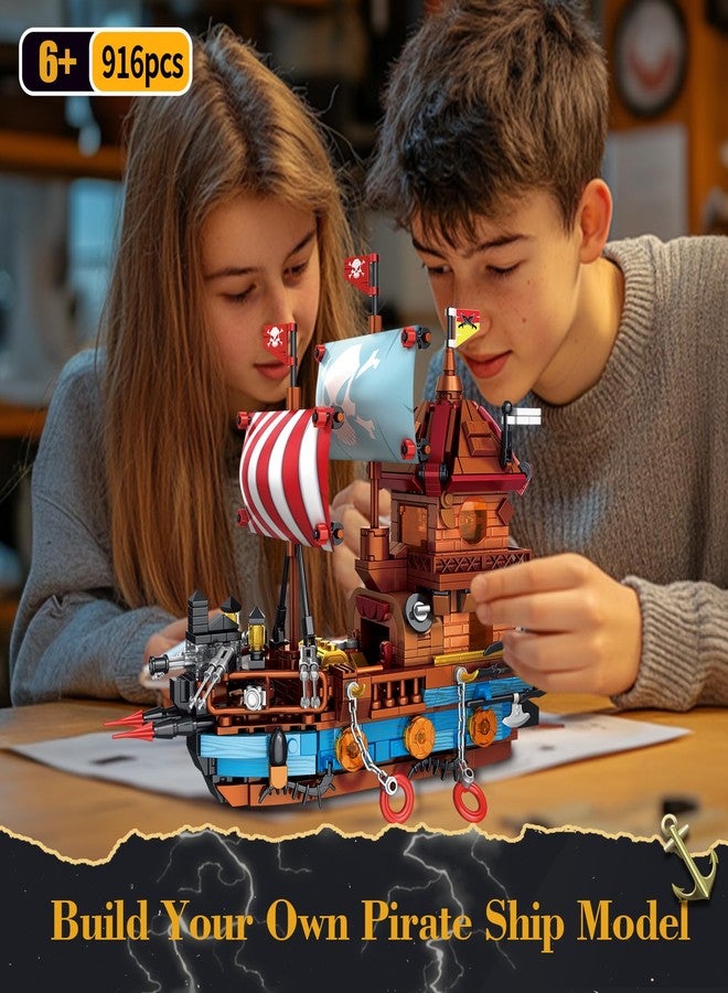 TOY PLAYER مجموعة مكعبات بناء سفينة قراصنة مع أضواء، متوافقة مع مجموعة ليغو، نموذج سفينة حديث، مجموعة بناء لعبة للكبار، هدية مثالية لأعياد الميلاد والكريسماس للأطفال والمراهقين من الفتيات والفتيان من 8 إلى 14 عامًا فأكثر (916 قطعة) - Image 4